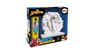 Imagem de caixa de kit de pintura do personagem Homem-Aranha (Spiderman) da Marvel, com molde em peças brancas para montar uma escultura, da marca elka, em fundo branco.